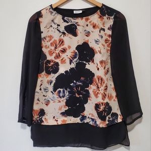 Black Long Sleeve Floral Blouse | DKNYC